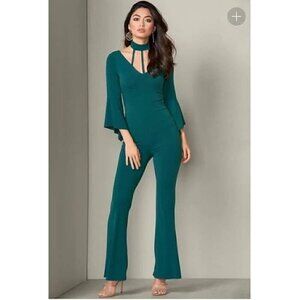 VENUS Women's V Neck   Emerald Green Jumpsuit-  S